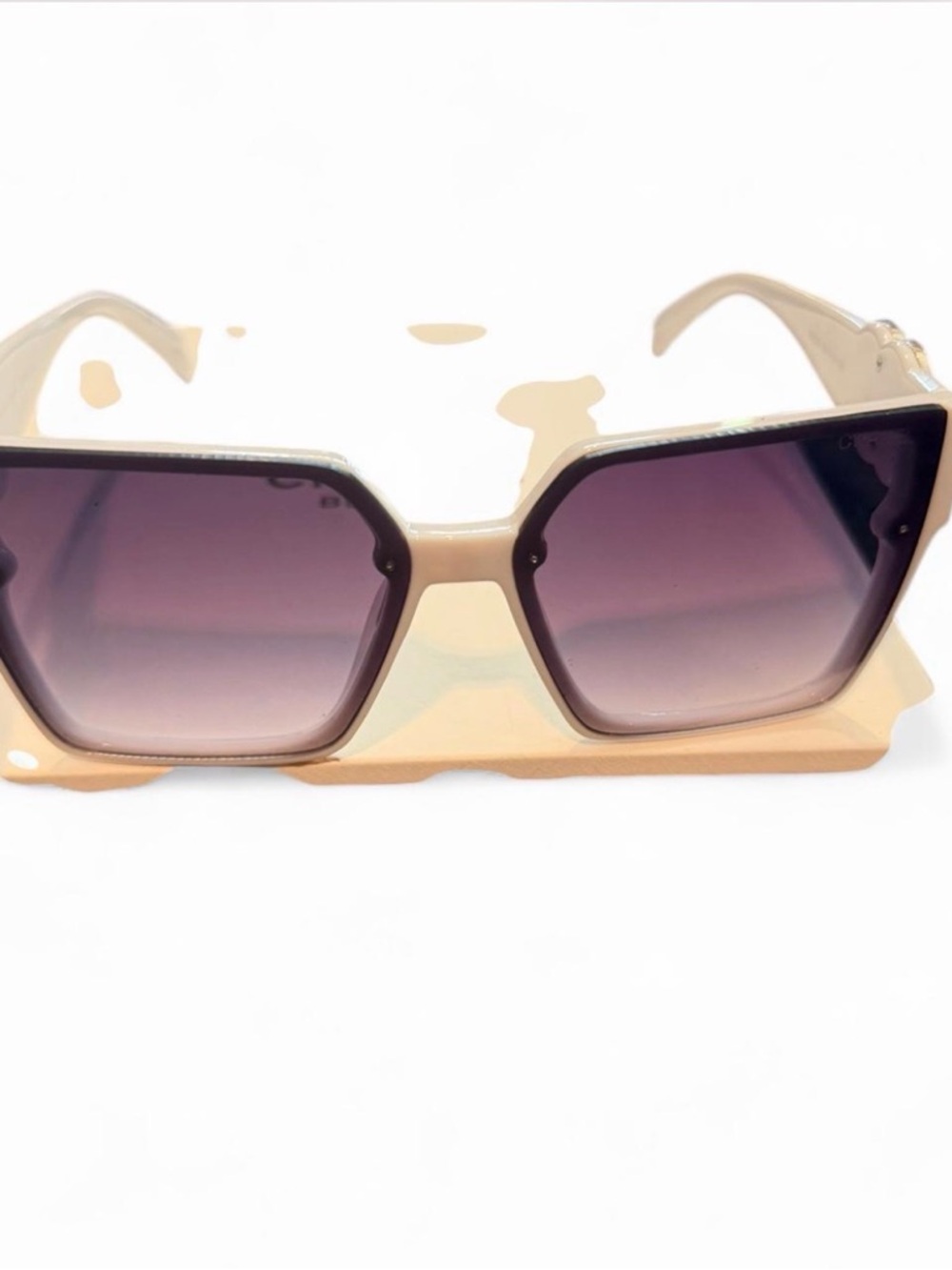 CHANEL Beige Frame Sunglasses with Purple Gradient Lenses